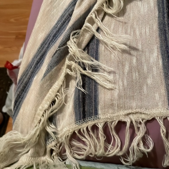 WOMANS SWEET & SINFUL SIZE XL SLEEVELESS CARDIGAN WITH FRAYS BLUE AND TAN - Picture 4 of 6